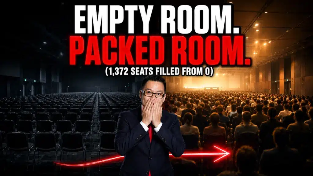 Seminar marketing case study cover photo— empty room transformed into a packed room of 1,372 attendees filled from zero