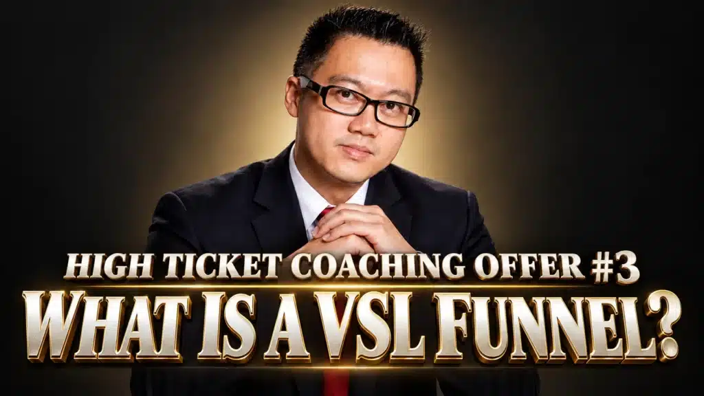 Terence Tam in a suit behind gold text reading "High Ticket Coaching Offer #3: What Is a VSL Funnel?"