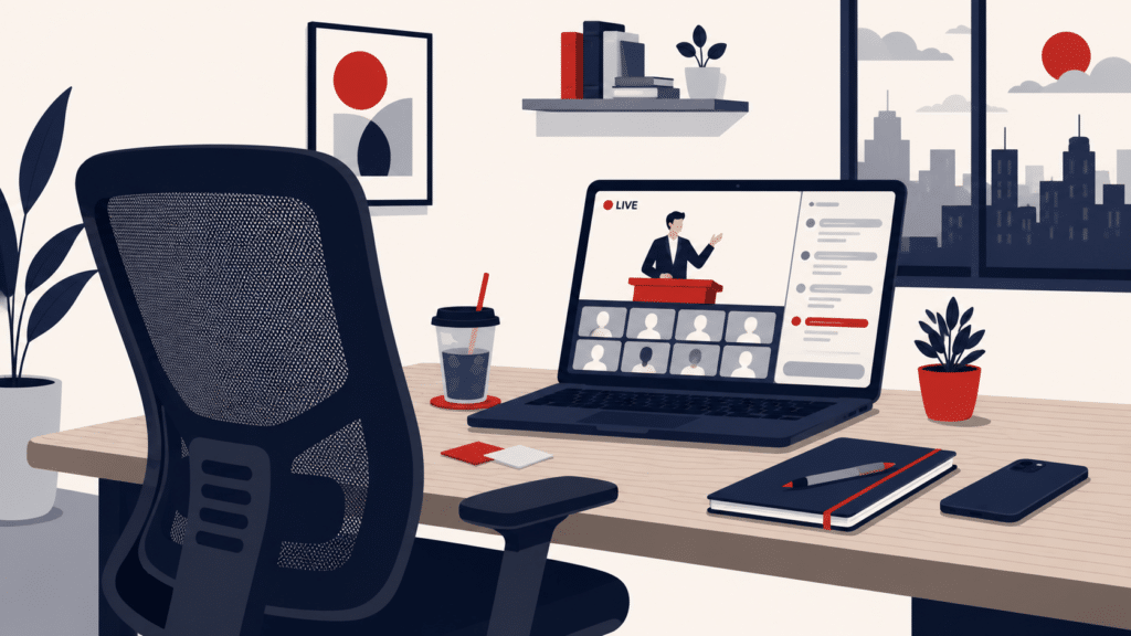 Person choosing other activities instead of attending a live webinar while the webinar continues online, representing a webinar no-show who receives a replay follow-up.