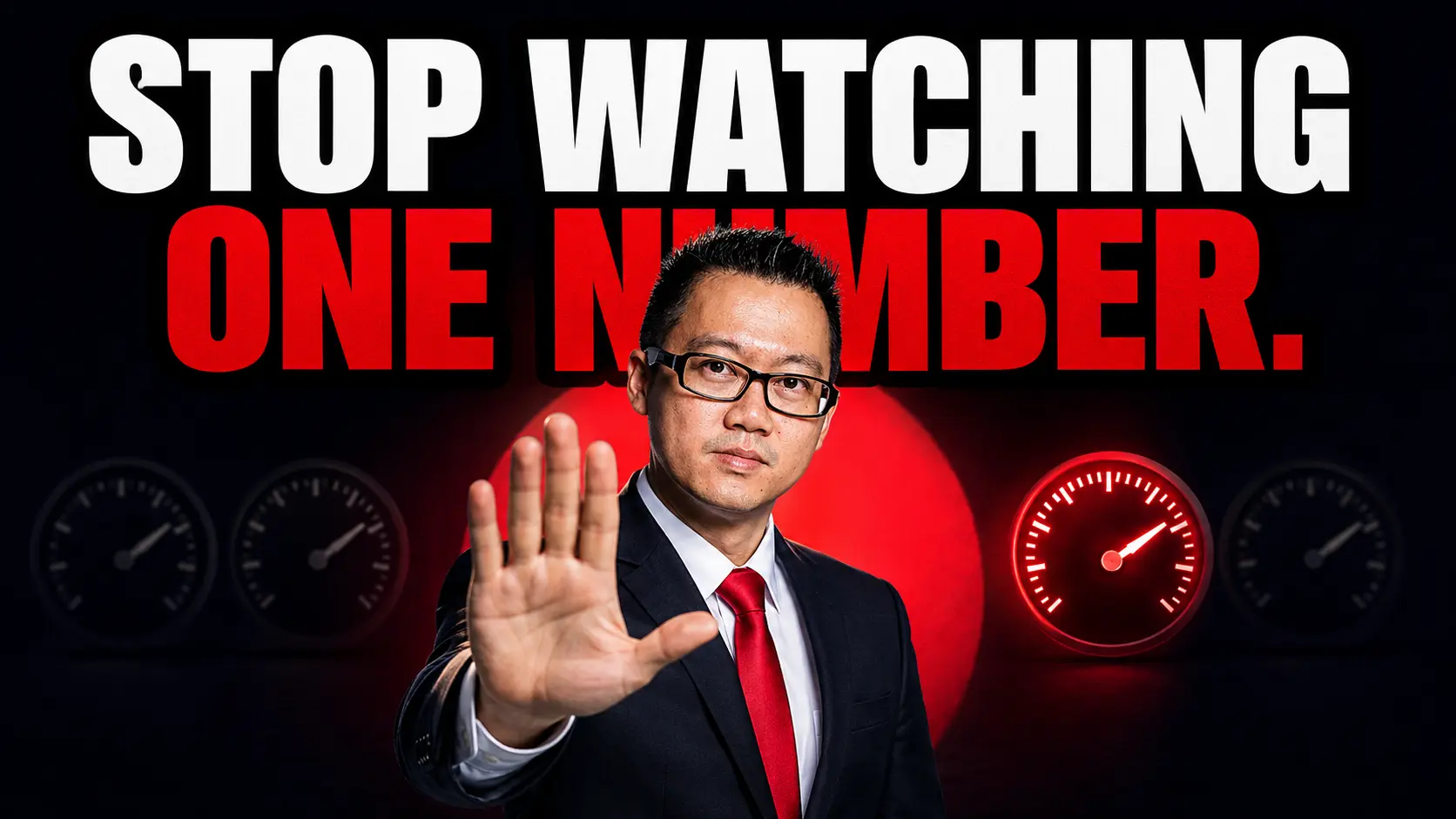 Person holding up a stop gesture beside the words "Stop Watching One Number", illustrating why webinar success should not be judged by a single webinar performance metric.