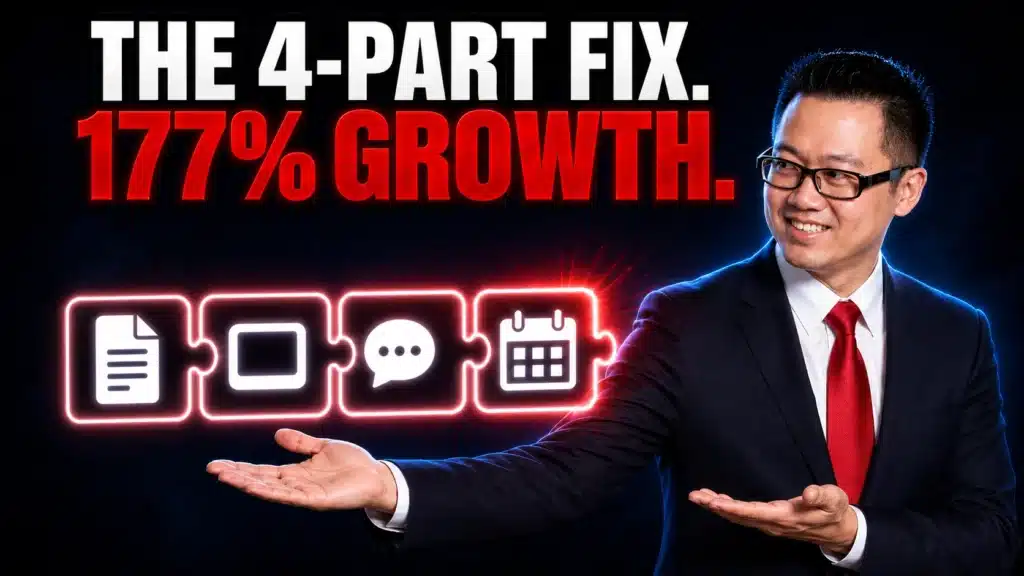 Terence Tam presenting the 4-part tuition centre marketing system (lead magnet, webinar, follow-up, deadline) linked to a tuition centre's enrolment growth. A cover photo for the webinar marketing for tuition centre pillar