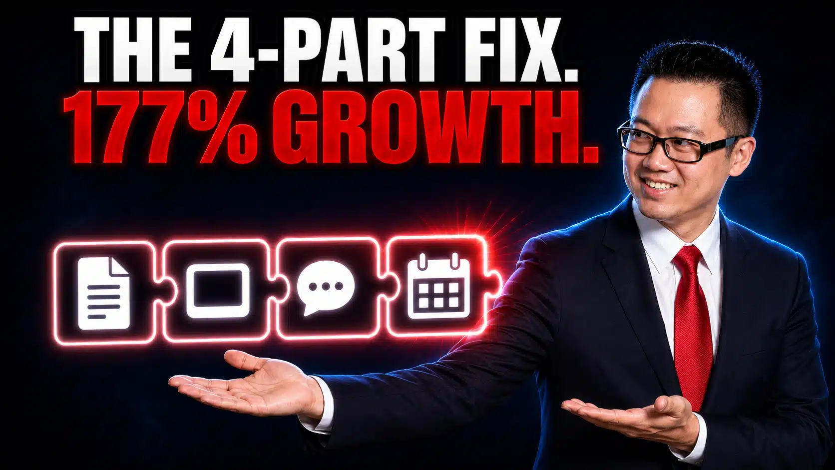 Terence Tam presenting the 4-part tuition centre marketing system (lead magnet, webinar, follow-up, deadline) linked to a tuition centre's enrolment growth. A cover photo for the webinar marketing for tuition centre pillar