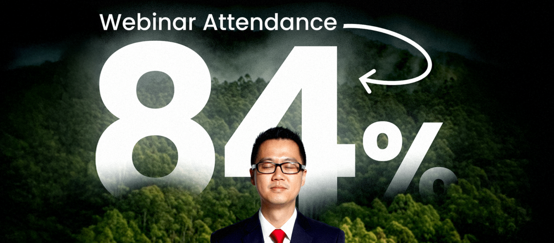 Webinar case study image showing an 84% show-up rate from an event using the Sprint Webinar strategy and AI research.